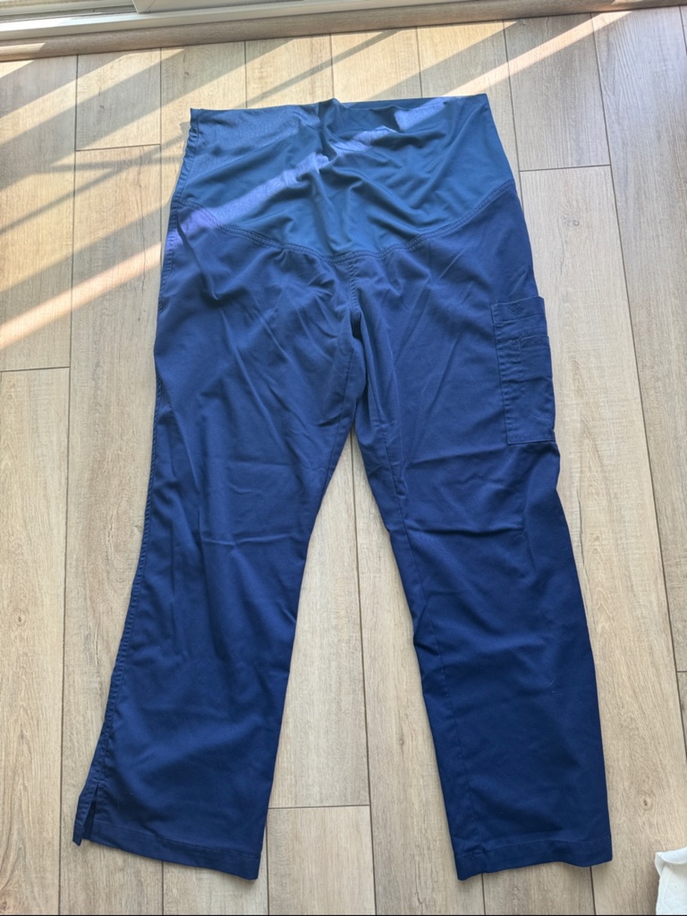 Med Couture Maternity Navy Stretch Cargo Scrub Pant - Side Pocket-Medium Petite